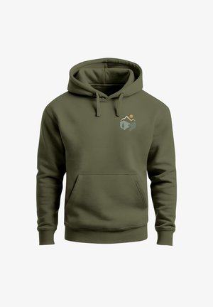 Neverless, HERREN HOODIE MIT LOGOPRINT - MOUNTAIN TRAIL NEVERLESS® - Hoodie - oliv