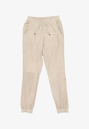 Beige joggingbroek met trekkoord, elastische tailleband en boorden, zijzakken en een losse pasvorm.