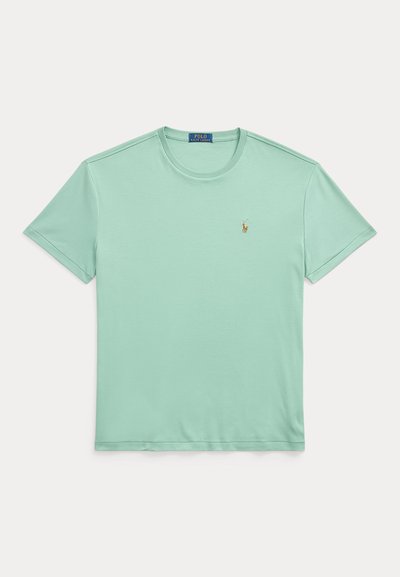 Ανοιχτό πράσινο κοντομάνικο T-shirt με στρογγυλή λαιμόκοψη και μικρό κεντημένο κίτρινο-καφέ λογότυπο Polo Ralph Lauren στο αριστερό στήθος.