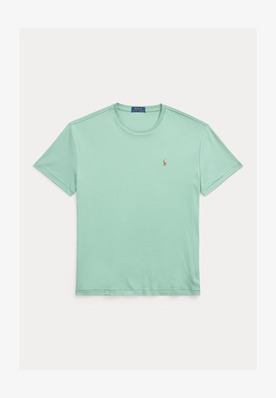 Ανοιχτό πράσινο κοντομάνικο T-shirt με στρογγυλή λαιμόκοψη και μικρό κεντημένο κίτρινο-καφέ λογότυπο Polo Ralph Lauren στο αριστερό στήθος.