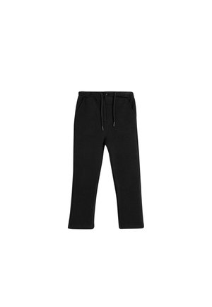 Schwarze Jogginghose aus weichem Stoff. Verfügt über einen elastischen Bund mit Kordelzug, zwei Seitentaschen und ein gerades Bein-Design.