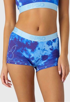 Šorts s plavim tie-dye uzorkom i svijetloplavim elastičnim pojasom koji sadrži "PSD" logo. Ukrašen razigranom grafikom zeca i plavim detaljima.