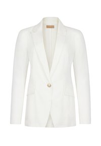 Vit linnetblazer med en knapp av trä, slag med hack och två framfickor. Mjuk textur och skräddarsydd passform.