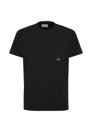 Zwart T-shirt met korte mouwen en ronde hals, met een borstzakje aan de linkerkant met een klein diamantvormig logo.