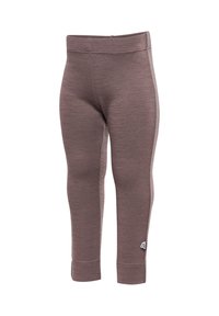 Bruna leggings i texturerat tyg, med hög midja och subtil logotypdetalj längst ner på benet.