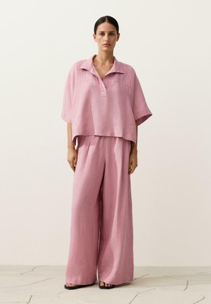 OYSHO, OVERSIZE SHORT-SLEEVED LINEN - Camicetta - pink