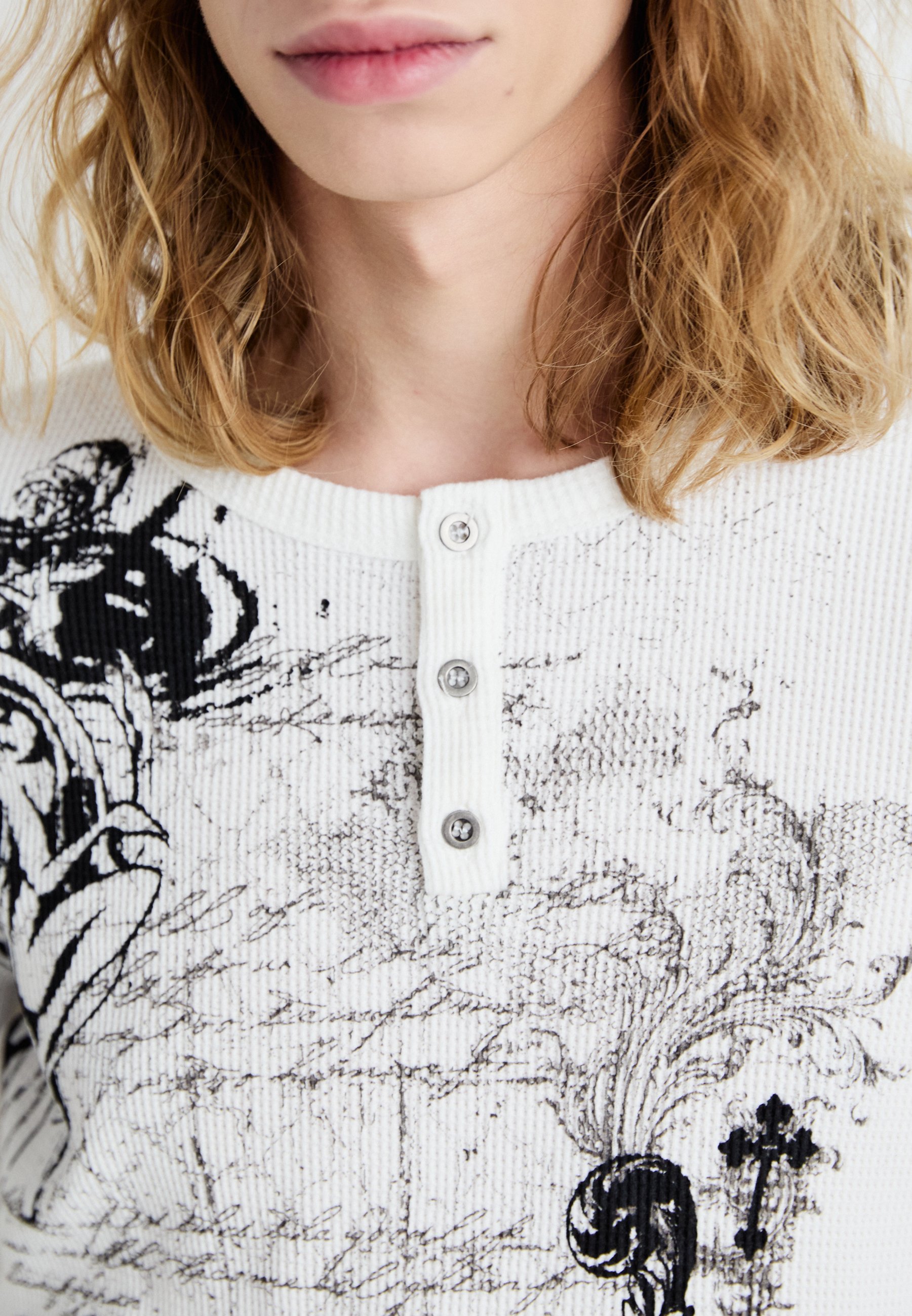 Jaded London GOTHIC WAFFLE HENLEY UNISEX - Longsleeve - white/wit