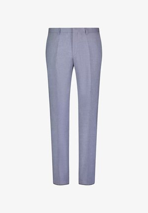 Hellblaue, maßgeschneiderte Herrenanzughose mit vorderen Falten und schmal geschnittener, gerader Beinform.