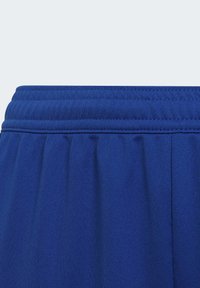 Pantalones cortos deportivos azules hechos de una tela suave, con una cintura elástica con fruncidos y detalles de costura a lo largo del borde.