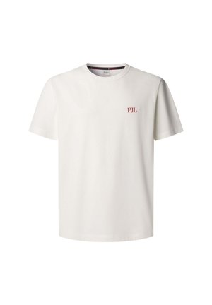 Biały bawełniany T-shirt z krótkimi rękawami i okrągłym dekoltem. Charakterystyczne czerwone logo "PJL" na lewej stronie klatki piersiowej. Gładka tekstura.