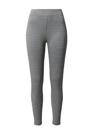 Zwart-witte houndstooth patroon leggings met een hoge taille, gemaakt van een rekbaar materiaal, met een slim-fit ontwerp en zonder sluitingen.