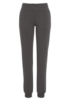 Graue Sweatpants aus weichem Stoff, mit elastischem Bund, seitlichen Taschen und Bündchen an den Knöcheln. Gerades Bein Design.