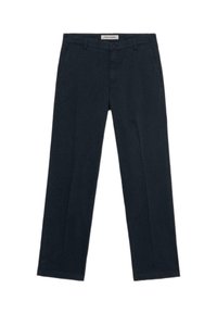 Chinos in cotone blu navy con un design a gamba dritta, dotati di tasche laterali, una tasca posteriore singola e chiusura con bottone.