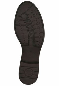 Sole di scarpa in gomma nera con un motivo di battistrada testurizzato, caratterizzato da scanalature e un logo circolare. Taglia contrassegnata come 37.
