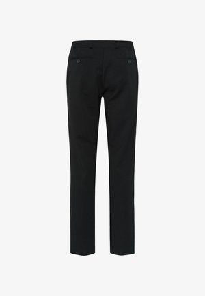 Schwarze Hosen mit einem maßgeschneiderten Look, schlanker Schnitt, zwei Gesäßtaschen und einer glatten Stoffstruktur.