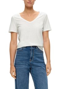 s.Oliver MIT FLAMMGARNSTRUKTUR - T-Shirt basic - creme
