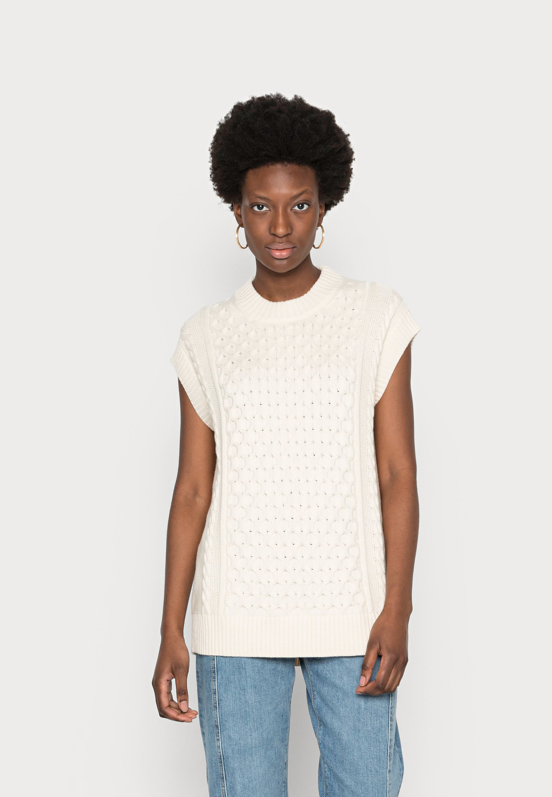 GANT Cable Vest Jumper Cream, Women's, Size: Large, Off-White