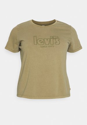 Koszulka Levi's z krótkim rękawem w kolorze oliwkowym z haftowanym logo i tekstem "Since 1873" z przodu.