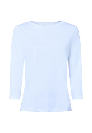 White long-sleeve t-shirt made of cotton, featuring a crew neck and a simple, smooth texture without patterns or embellishments.