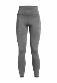 Grijze sportlegging met een hoge tailleband, voorzien van textuurpanelen en een getailleerd ontwerp. Gemaakt van rekbaar, vochtafvoerend materiaal.