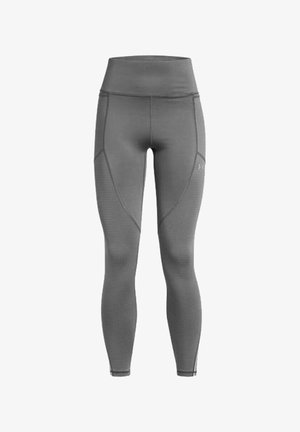 Leggings atléticos grises con una cinturilla alta, que presentan paneles texturizados y un diseño ajustado. Fabricados en material elástico y que absorbe la humedad.