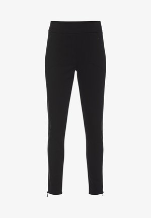 Czarne spodnie slim-fit z wysokim stanem, kieszeniami bocznymi na zamek i zamkami przy kostkach dla regulowanego dopasowania.