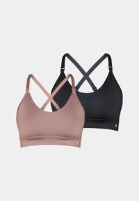 To BH-er: en i blush rosa, en i svart. Sporty stil med kryssryggreimer, sømløst design og diskret logodetalj ved kanten.