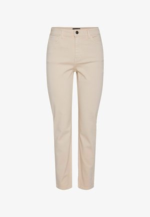 Beezist puuvillased püksid, slim-fit lõikega, esiküljel taskud, lukuga ja nupuga kinnitamine. Omab minimalistlikku disaini, ilma mustrite või kaunistusteta.