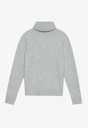 Šviesiai pilkas golfas su raištinėmis apykakle ir rankogaliais, pagamintas iš švelnios megztos medžiagos. Turi laisvą siluetą ir vienspalvį dizainą.