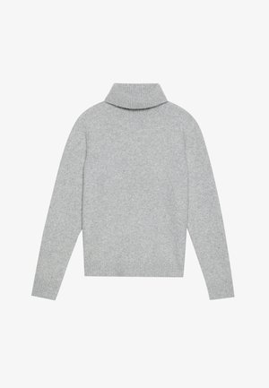 Šviesiai pilkas golfas su raištinėmis apykakle ir rankogaliais, pagamintas iš švelnios megztos medžiagos. Turi laisvą siluetą ir vienspalvį dizainą.