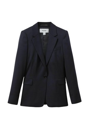 Marineblå skræddersyet blazer med enkelt knaplukning, hakkede revers, forlommer med klap og brystlomme med paspol, designet af Reiss.