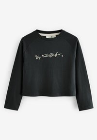 Must have pikkade raglan varrukatega must lühikeste varrukatega sviiter, millele on brodüüritud tekst "by Ted Baker" beeži ja roosa värvi segus.