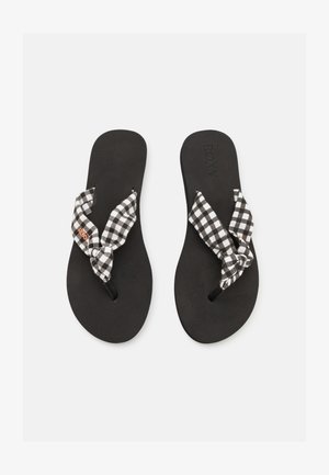 Mustad mustikud mustade ja valgete ruuduliste kangastrapidega, millel on tekstuuriga tallad ja minimalistlik disain.