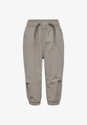 Slim-fit joggerbroek in lichtgrijze stof, voorzien van een elastische tailleband met aantrekkoord, zijzakken en elastische boorden bij de enkels.