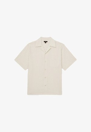 Lühikese varrukaga särk heledast kreemjas kangast, millel on vertikaalsed triibud. Omab kraega kaelust ja eesmist taskut. Nööpidega sulgemine.