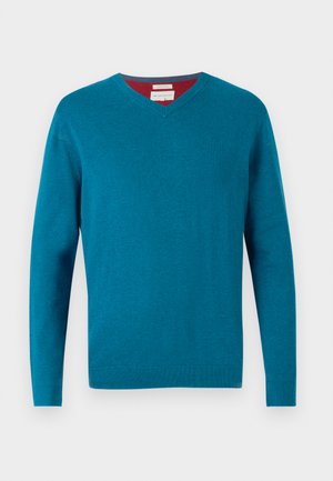 TOM TAILOR BASIC V NECK - Džemperis - dark aqua melange