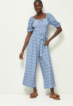 SHORT SLEEVE TIE FRONT - Overall / Jumpsuit - blue ikat print