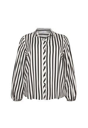 Zwart-wit gestreepte blouse met lange mouwen, knoopsluiting aan de voorkant en elastische manchetten. Glad materiaal in een klassiek patroon.