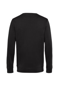 Felpa nera a maniche lunghe, texture morbida, polsini e orlo a coste, design con collo a giro, senza grafiche o decorazioni visibili sul retro.