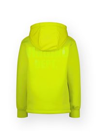 Hoodie jaune fluorescent avec capuche à cordon, manches longues et design élégant, présentant le texte "VINGINO DEPT." dans une finition subtile.