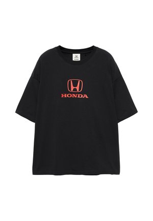 PULL&BEAR, RELAXED FIT HONDA LOGO - T-SHIRT - Tričko s potlačou - black