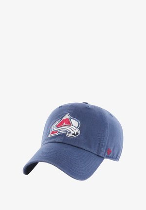 Blue baseball cap with red and white Colorado Avalanche logo embroidered on front and small red "47" logo on side.