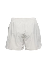 Vita stretchshorts med elastisk midjeband, slät textur och rak passform. Inga synliga fickor eller mönster. Enkel, minimalistisk design.