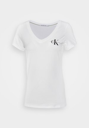 MONOGRAM LOGO V NECK TEE - T-shirt basic - bright white