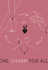 Illustrazione che mostra un ciondolo a forma di cuore attaccato a collana, bracciale, orecchini e cavigliera, con frecce che indicano l'intercambiabilità.
