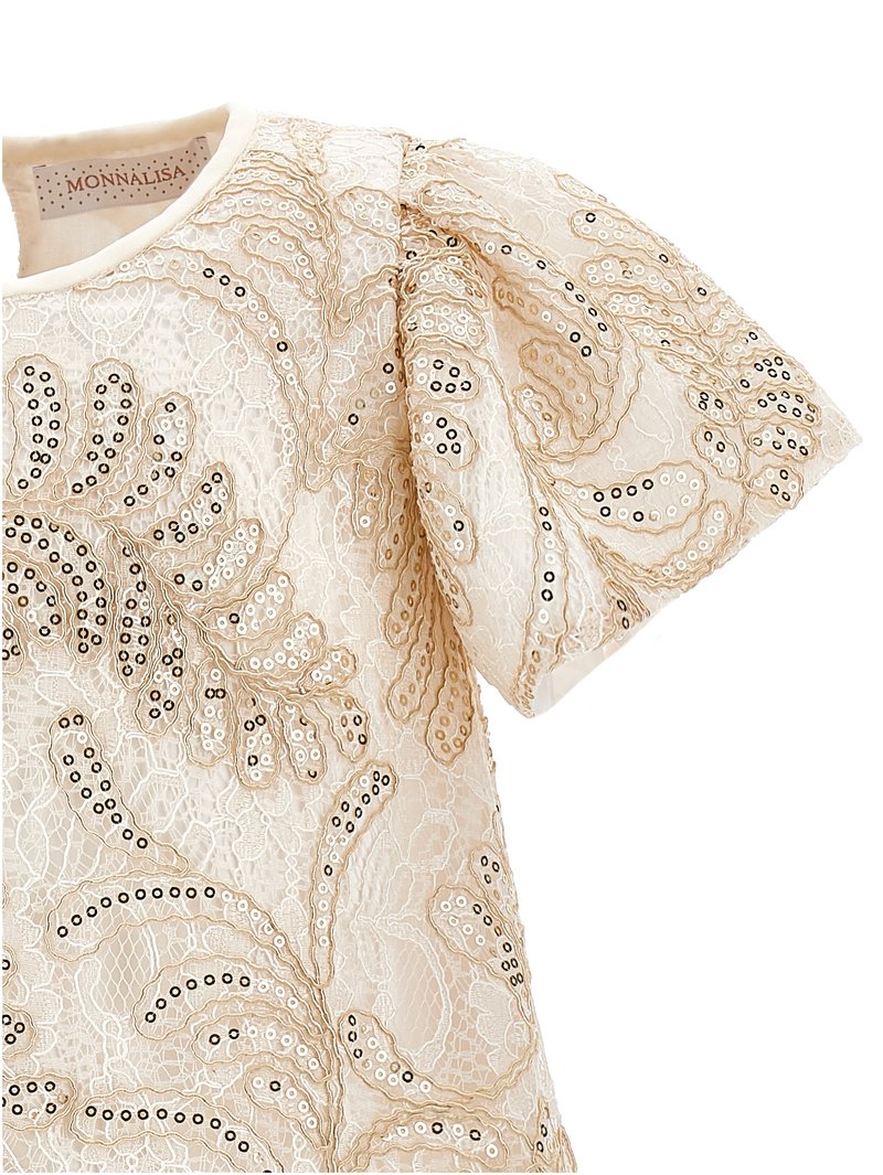 Monnalisa ABITO BALZA PIZZO RICAMAT - Day dress - ecru/oro-coloured/gold-coloured  - Zalando.ie