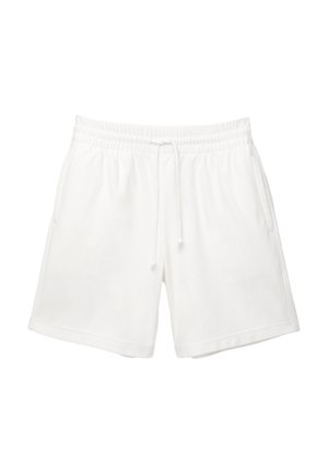 Bijele pamučne šortse s elastičnim pojasom i vezicom, koje imaju dvije bočne džepove i teksturiranu tkaninu za udobnost.