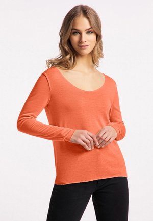 Langarm, scoop-neck top in feloranje, met een zachte textuur en een relaxte pasvorm met een licht gebogen zoom.