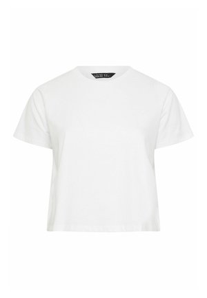 Biały krótki T-shirt z krótkim rękawem i okrągłym dekoltem z Limitowanej Kolekcji, prezentowany na jednolitym białym tle.