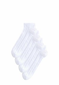Weiße Baumwollknöchelsocken mit gerippter Textur und einem herzförmigen Akzent. Set aus vier Paaren, entworfen für Komfort und den täglichen Gebrauch.